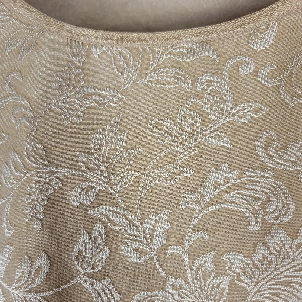 AK Anne Klein Damask Floral Jacquard Knit Top Womens M Tan Gold Boho Romantic - Picture 3 of 7
